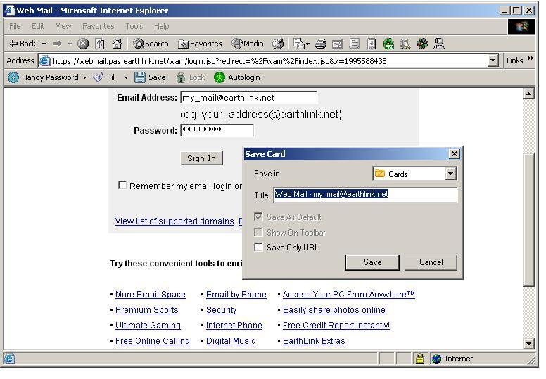 Saving Earthlink webmail login